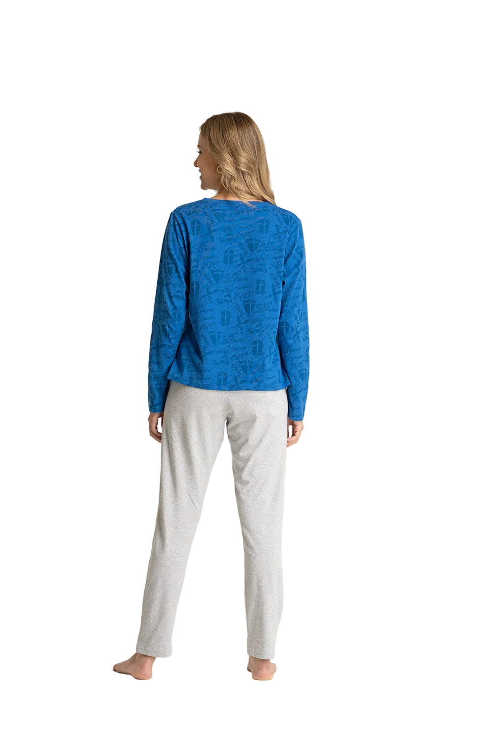 Pijama polera azul pantalón gris mujer