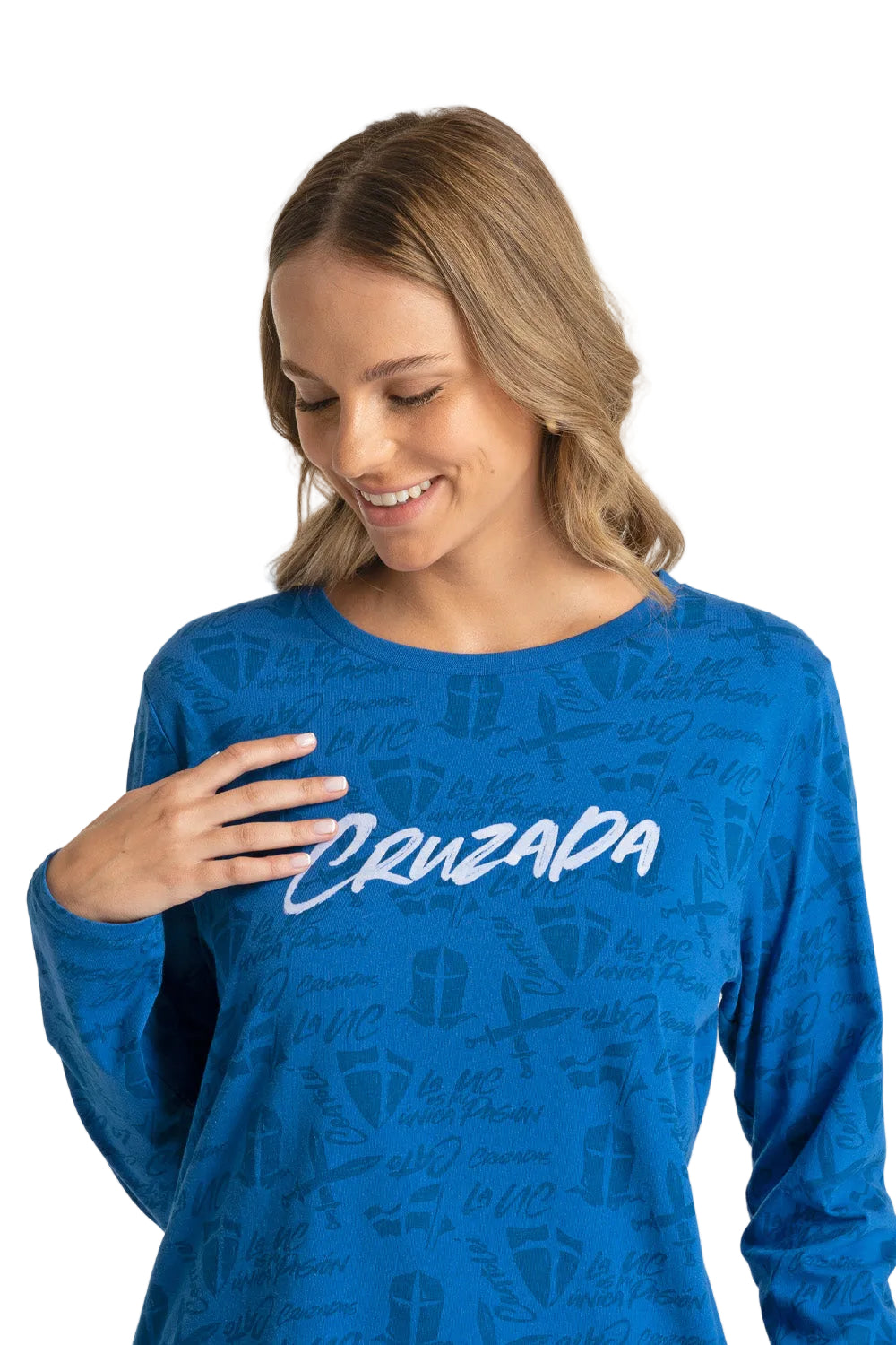 Pijama polera azul pantalón gris mujer